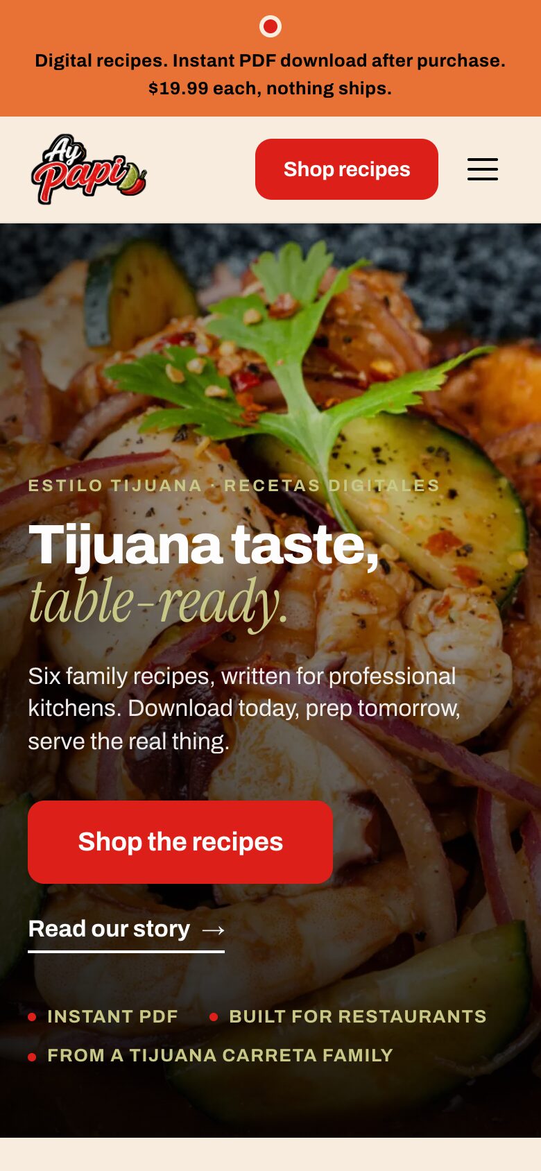 Ay Papi website on a phone