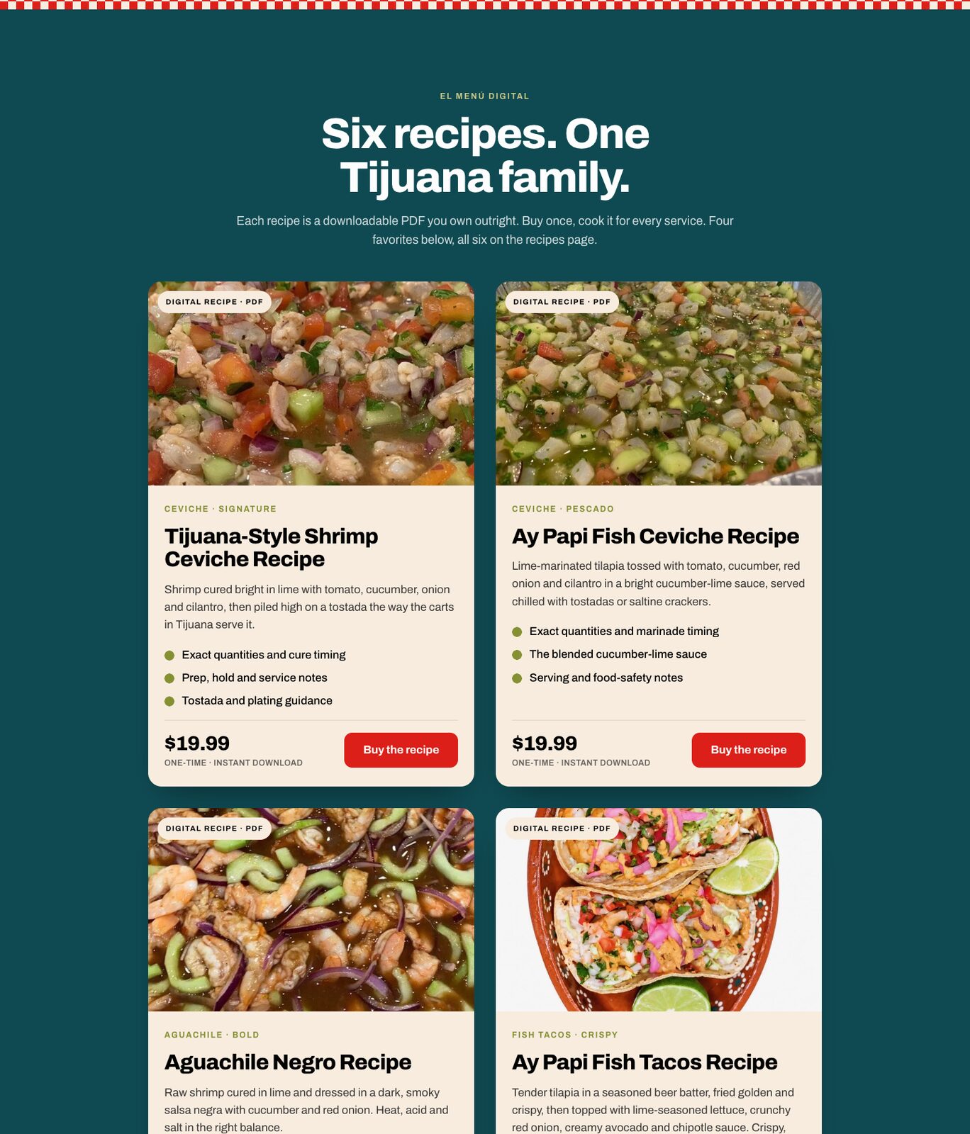 Recipe store section of the Ay Papi website