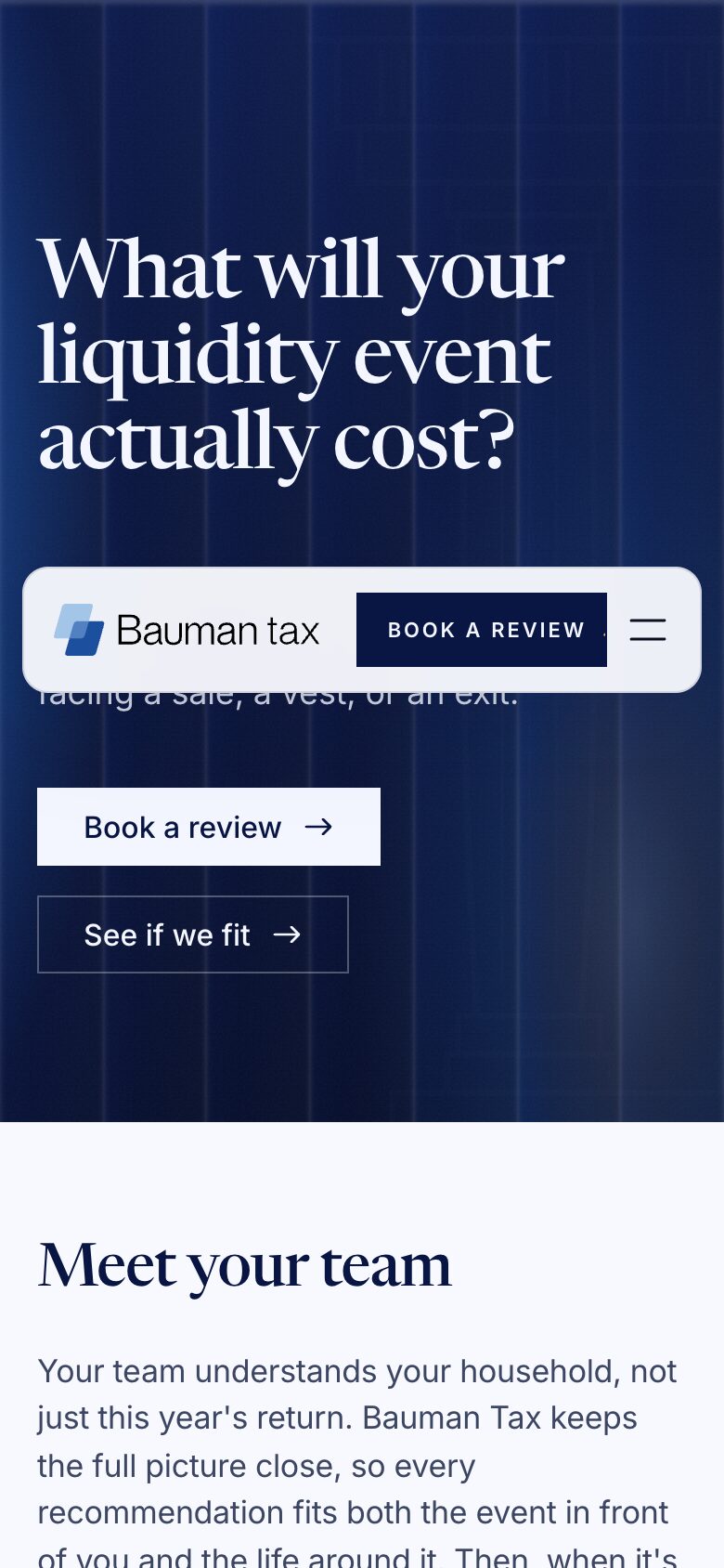 Bauman Tax website on a phone