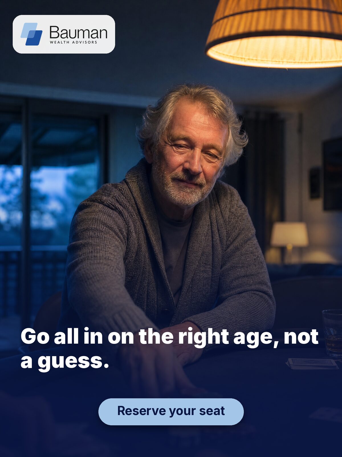 Poker chips pushed in ad concept for Bauman Wealth