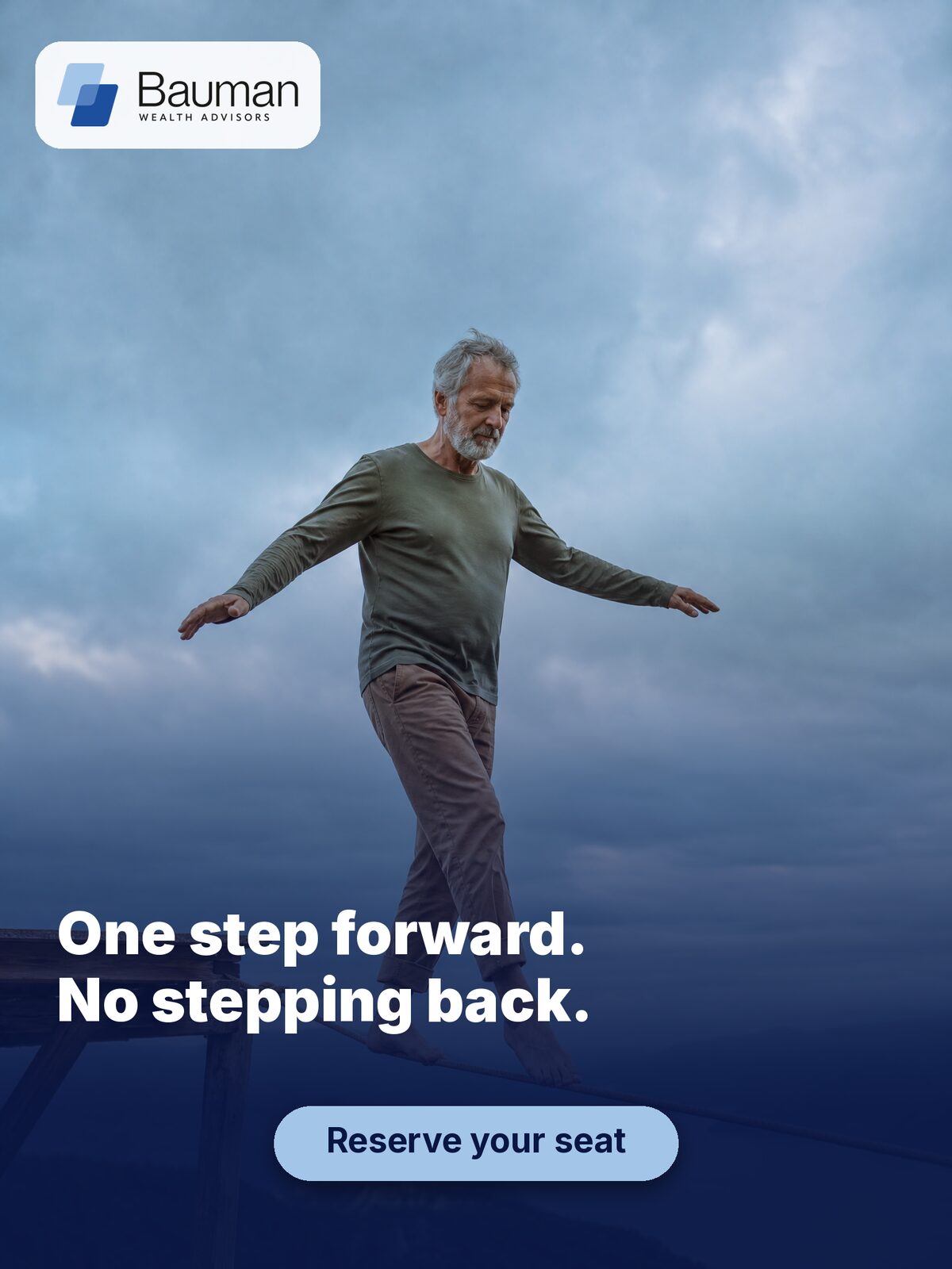 Tightrope ad concept for Bauman Wealth