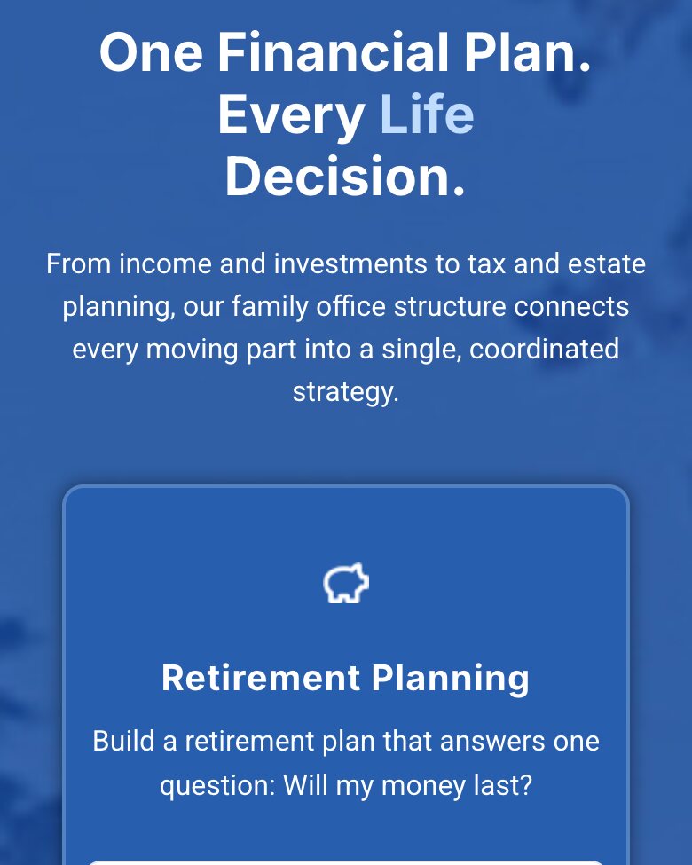 Planning services section of the Bauman Wealth website on a phone