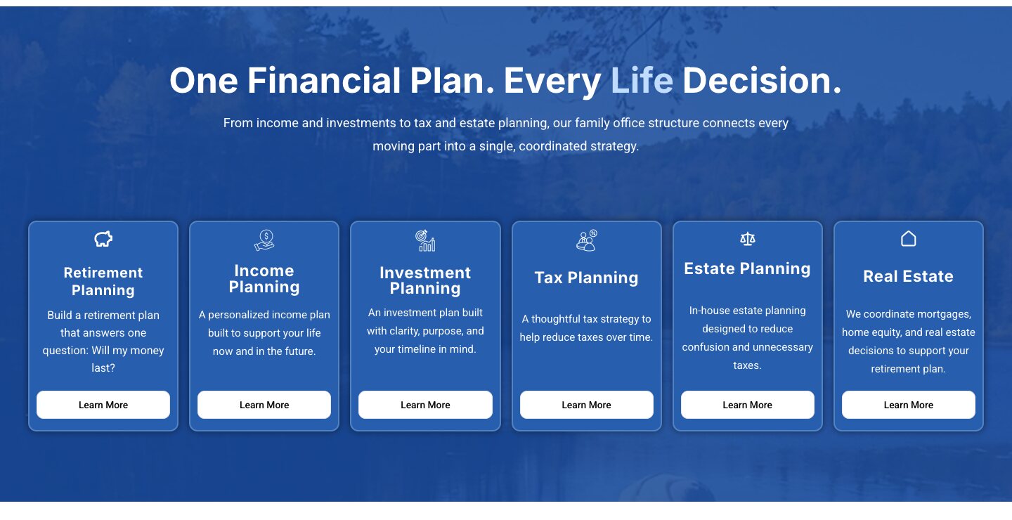 'One financial plan. Every life decision.' services section of the Bauman Wealth website