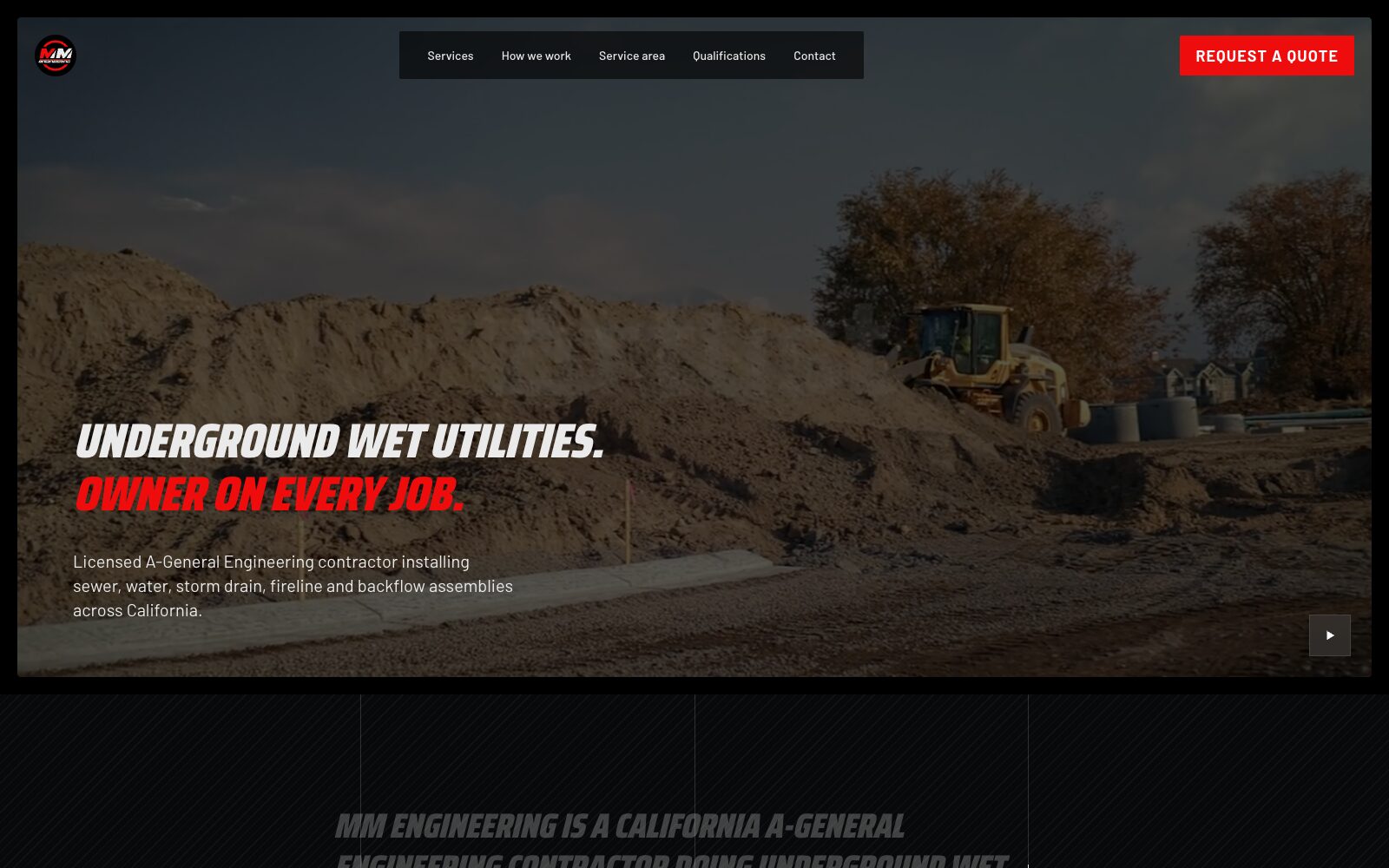MM Engineering website on desktop