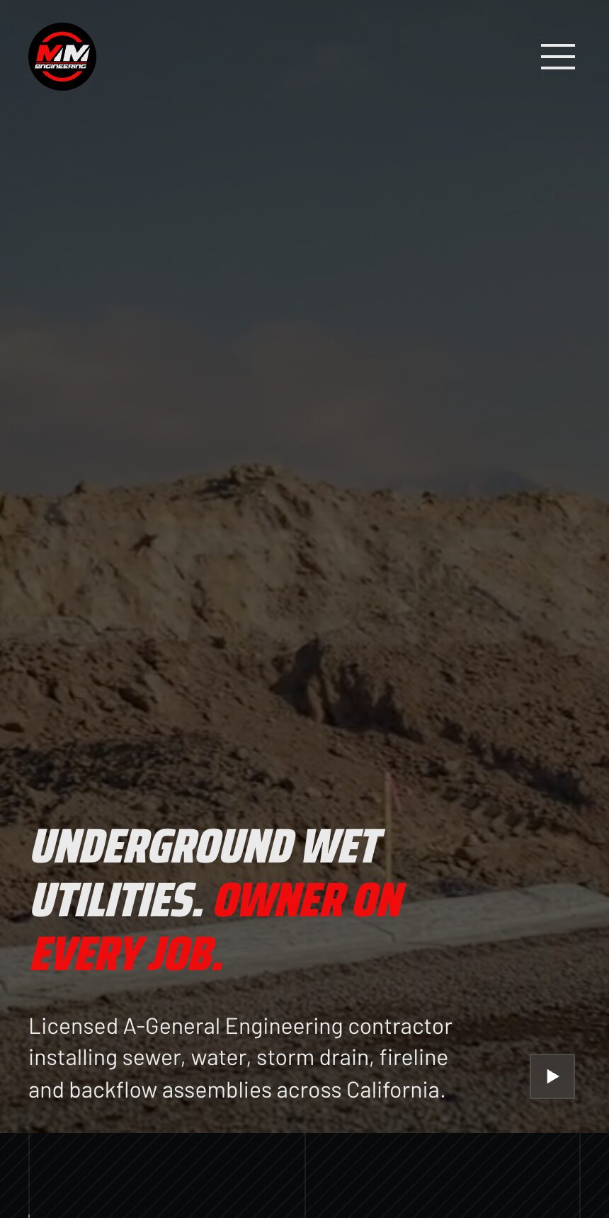 MM Engineering website on a phone
