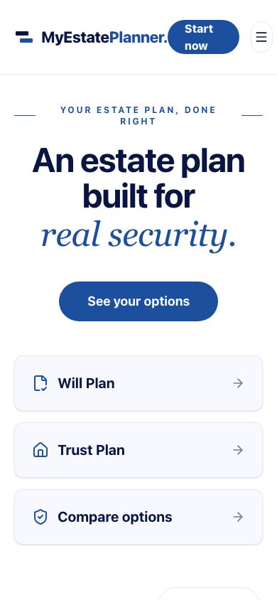 My Estate Planner homepage on a phone
