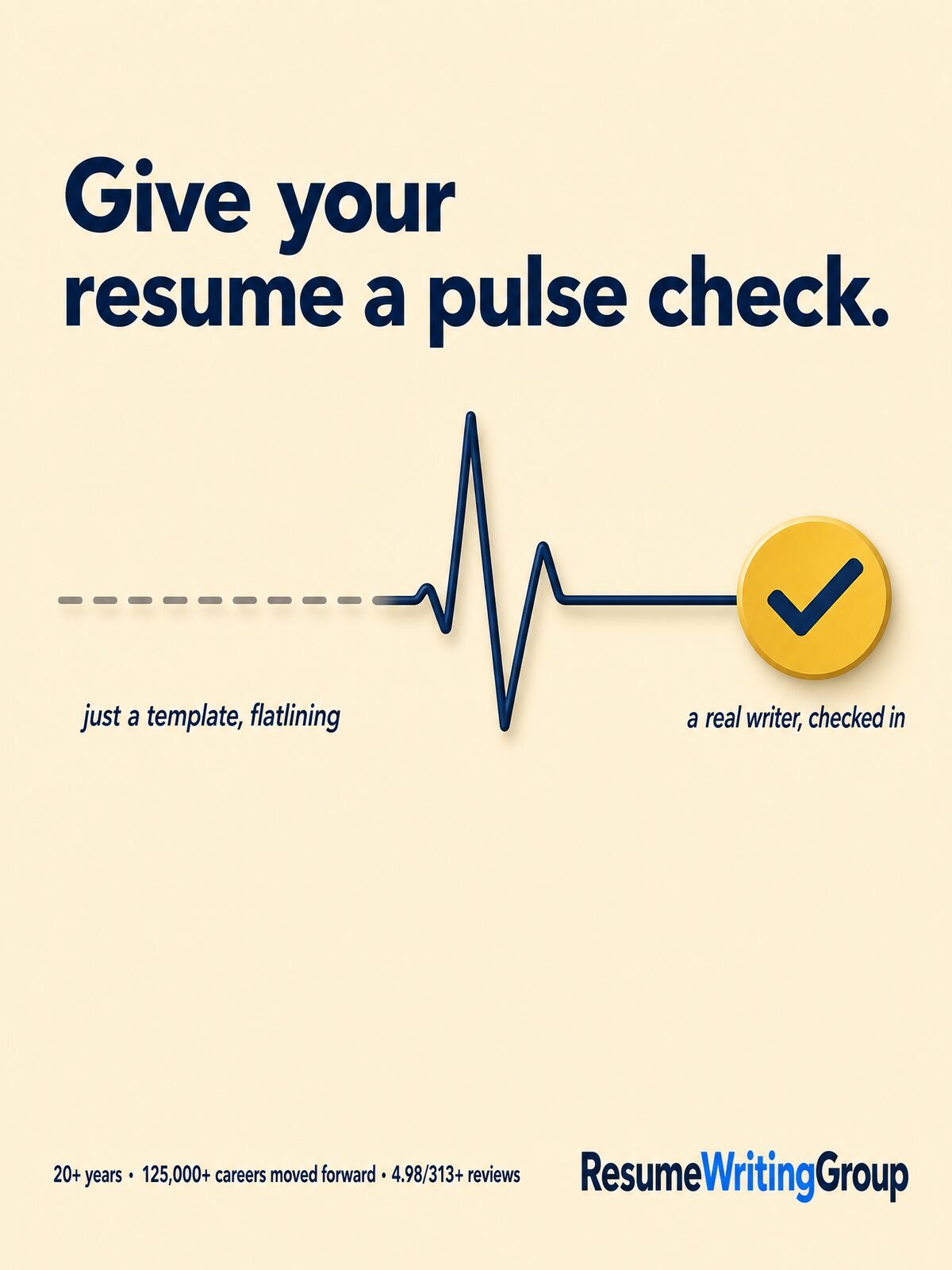 Nursing vertical ad, 'Pulse check', for Resume Writing Group